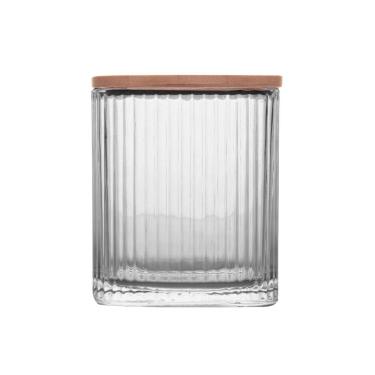 Imagem de Porta Cotonete E Algodão De Vidro Com Tampa De Bambu Lines