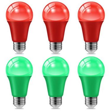 Imagem de Lâmpada Haraqi 9W E26 vermelha verde 120V LED, pacote com 6