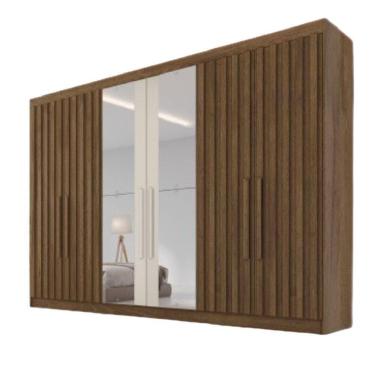 Imagem de Guarda Roupa 6 Portas Potente 4 Ripado Com Espelho 100% Mdf Brauna/off White