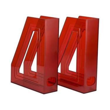 Imagem de Organizador de Papel, Kit 2 Porta Revistas Transparente Organizador Escritório Documentos Revistas Durável Prático, 22 X 7 X 29 Cm(Vermelho Clear)