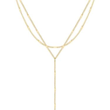 Imagem de Kyerlyn Colar Y Lariat banhado a ouro 14 K com pingente de zircônia cúbica longa em Y para mulheres colar de corrente de diamante delicado joias modernas, Latão, Sem Pedra Preciosa