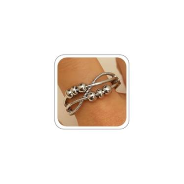 Imagem de Anel de entrelaçamento exclusivo com contas torcidas para mulheres, moderno, chique, contas cruzadas, vazadas, abertas, anel de dedo ajustável, conjunto de joias para festas de formatura, presente