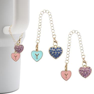 Imagem de RENUIS 2 peças de acessórios de pingente de letra rosa e azul para Stanley Cup, letra inicial de identificação do nome para Stanley Copo de 30 e 1,134 g com alça, corrente de pingentes de