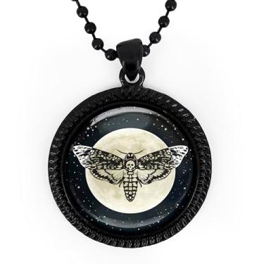 Imagem de Colar Deathhead Moth - Joia DeathHawk Moth, pingente de vidro feito à mão, lua celestial, prata ou preto - 155-4-RN, grande, metal, sem pedra preciosa