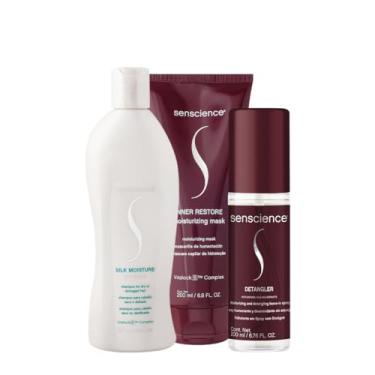 Imagem de Kit Senscience Silk Moisture Inner Detangler Shampoo Máscara Spray (3 produtos)