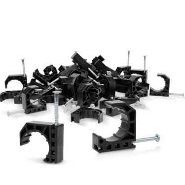 Imagem de (Pacote com 100) EFIELD Luminária de meia braçadeira preta de 2,5 cm, gancho em J com prego para suporte de tubulação/tubo PEX de 2,5 cm