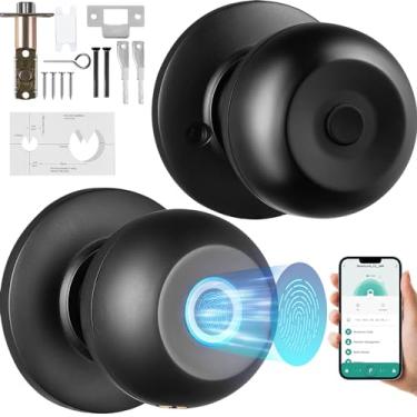 Imagem de VEVOR Maçaneta de porta inteligente, fechadura inteligente de impressão digital com controle de aplicativo, fechadura de porta biométrica Bluetooth Smart Lock, trava de porta de fácil instalação, para
