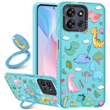 Imagem de Boaretiu Capa para Motorola Moto G Power/Play 2025 - com suporte fofo Kawaii Fashion 360° Suporte de anel de rotação de 360° Dinossauro para mulheres meninas meninos adolescentes capa para Moto G