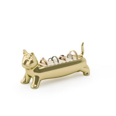 Imagem de Ali Cat Porta Anéis Gato Munchkin para 9 Anéis Dourado Umbra