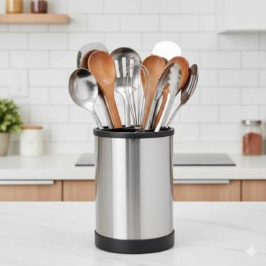 Imagem de Porta Utensílios Giratório Inox 360º Escorredor Multiuso Cozinha Moderna