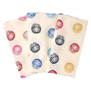 Imagem de cluster Conjunto de 3 peças de toalhas de mão versáteis japonesas Tenugui com Daruma, Fuji, flores e padrões de design de animais fofos para estilo atemporal e durabilidade (padrão Daruma)