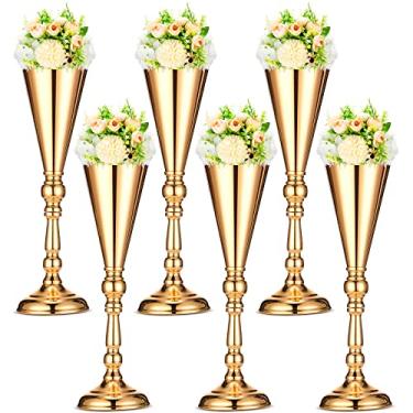 Imagem de Potchen 6 peças, vaso de trompete de flores, mesa de casamento, decoração decorativa de mesa de centro de mesa, vasos de flores altos, arranjos de flores para festa floral, aniversário, decoração de