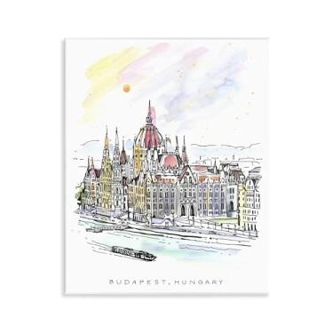 Imagem de Stupell Industries Arte minimalista de placa de parede do horizonte de Budapeste, design por Angela Steahling, 14 x 11