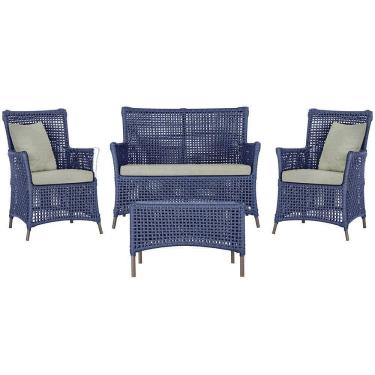 Imagem de Jogo Sofá 2 Poltronas E Mesa Igapó Marrom E3 Trama Original Azul