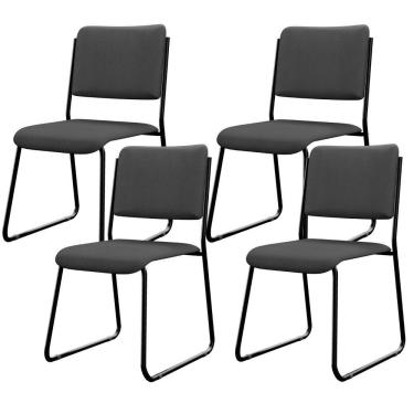 Imagem de Kit 04 Cadeiras Hoteleira Auditório Empilhável Inter L02 Crepe Cinza - Lyam Decor