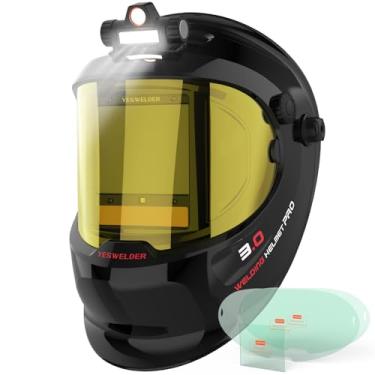 Imagem de YESWELDER Capacete de soldagem com escurecimento automático com vista lateral e LED, visão grande de 180°, filtro digital, bloqueio de luz azul, 1/1/1/1 energia solar de cor verdadeira, máscara de