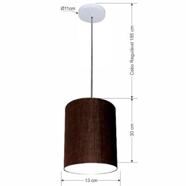 Imagem de Lustre Luminária Pendente Vivare Free Lux Pe-4102br Cúpula Em Tecido 13x30cm Café Canopla Branca E Fio Cristal
