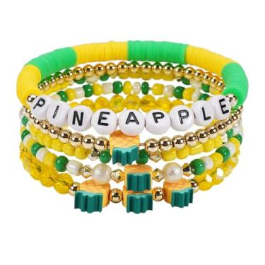 Imagem de Twinfree Pulseiras de frutas, pulseira de corda elástica com contas de disco de surfista, pingentes de joias femininas boêmias elásticas da amizade, One Size, Miçangas, Sem Pedra Preciosa