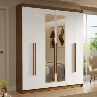 Imagem de Guarda-roupa Casal 6 Portas Batentes Com Espelho Saturno Madesa Rustic/branco