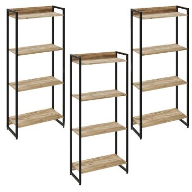Imagem de Kit 3 Estantes Escritório 4 Prateleiras 145x60cm Carvalho