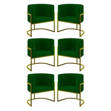 Imagem de Kit 06 Cadeiras Poltrona Lua Gold Para Sala Quarto Balaqui Verde