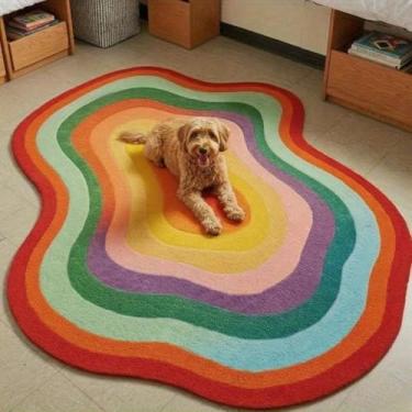 Imagem de Tapete irregular para decoração de quarto, tapete grande para sala de estar, tapete grosso e felpudo para vestiário, tapete macio e fofo (200x250 cm/G)