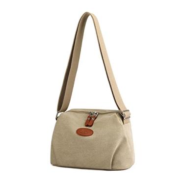 Imagem de SO Bolsa tiracolo feminina, casual, de lona, carteiro, para compras, viagens, uso diário, cáqui, L, Utilitário