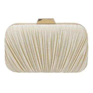Imagem de Aovtero Bolsa clutch feminina para noite, casamento, formal, festa, noiva, plissada, cintilante, com corrente, Champanhe