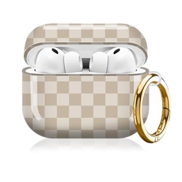 Imagem de Compatível com AirPod Pro 3 (2025), linda capa para mulheres e homens, capa rígida à prova de choque com chaveiro, acessórios de capa de carregamento sem fio (tabuleiro de xadrez cáqui)