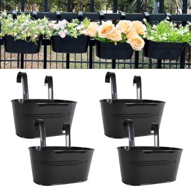 Imagem de Plantadores de grade de varanda de 30,5 cm, plantador suspenso ao ar livre para cerca, vaso de flores elegante para varanda de metal para ervas e suculentas (preto, pacote com 4)