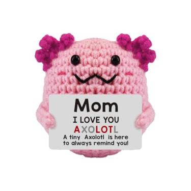 Imagem de Adorável Axolote Crocheted à Mão – Acompanhante de Suporte Emocional Positivo de 7 cm com Cartão Motivacional, Decoração de Mesa Divertida para Escritório/Casa, Presente para Amigos/Colegas