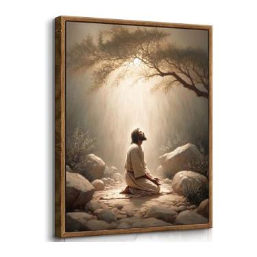 Imagem de Tela emoldurada Jesus Prayers Arte de parede Deus Divina Misericórdia Retrato Tranquilidade Pintura Decoração de Parede Jesus Orando no Jardim do Getsêmani Pôster Impressões para Quarto Igreja