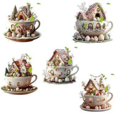 Imagem de Enfeites de árvore de natal, xícara de café, enfeite de árvore de natal, caneca de chocolate, árvores de natal, pingente, enfeite de suspensão de natal (5-piece)