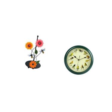 Imagem de Fenteer Porta-papel Toalha Musical com Pássaros, Antiderrapante, Vertical, para Pendurar Na Parede, com Relógio Sonoro, Decoração para Quarto, Moldura Verde,