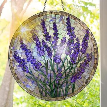 Imagem de Suncatcher acrílico colorido, decoração de janela suspensa de flores com design de vitral impresso, apanhador de sol, arte de parede de arco-íris, ornamentos de Natal para uso interno e externo 19,8 x