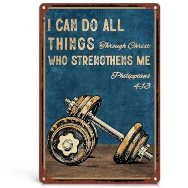 Imagem de Homely Accents I Can Do All Things Through Christ - Cartazes motivacionais de treino decoração de academia para casa academia arte de parede placa de decoração de sala de treino cristã 12x8 polegadas