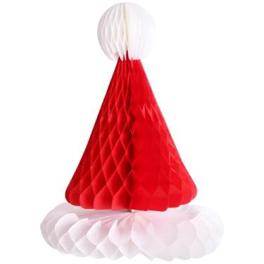 Imagem de Chapéu de Papai Noel 3D decoração de pendurar em favo de mel - enfeite de Natal de papel de 30 x 21 cm - Decorações de papel de seda dobrável para porta, janela, teto, mesa