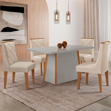 Imagem de Mesa Jantar Diane 120cm Tampo Mdf E Vidro 4 Cadeiras Isadora Moderna Veludo Creme Off White Serigrafia