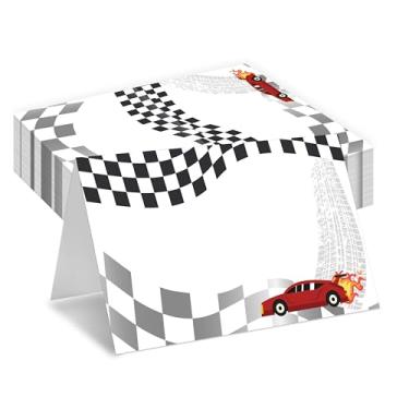 Imagem de Cartões de carro de corrida, cartões de assento de carro de corrida para mesa de mesa, pacote com 25 cartões de recepção semi-dobrados, decorações para eventos de aniversário de chá de bebê -A01