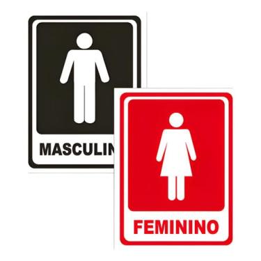 Imagem de Kit 2 Placa Sinalização Banheiro Feminino Masculino Comércio Vermelho E Preto