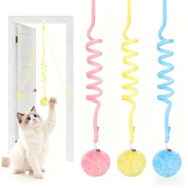 Imagem de Glirops 3 peças de brinquedo de bola de erva de gato fofo para pendurar – Brinquedo interativo extensível para gatos com sino para gatos internos brincarem perseguição, exercício, estímulo físico