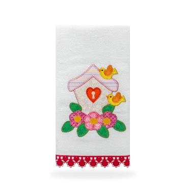 Imagem de Pano De Prato Estampado Acabamento em Renda Guardanapo Tecido Avulso (Casinha)