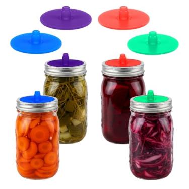 Imagem de Heclia Tampa de fermentação de silicone sem água, tampa de airlock sem água, tampa de fermentação autoarrota para chucrute Kimchi, pickles, comida probiótica, translúcida, boca larga (não frascos)