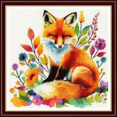 Imagem de Joyhoor Kits de ponto cruz para iniciantes carimbados suprimentos de ponto cruz kits de bordado pré-impressão para adultos kit de bordado DIY padrões de bordado 11 ct - flores de raposa arco-íris 45,7