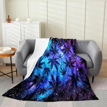 Imagem de Erosebridal Cobertor De Lã Com Folhas Maconha E Cannabis, Flanela Queen 90X90, Roxo, Galáxia, Para Meninos Meninas, Homens, Botânico, Céu Estrelado, Felpudo