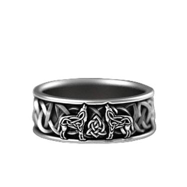 Imagem de Anel Viking Fenris-Wolf de aço inoxidável, mitologia nórdica, design de lobo Fenrir, símbolo ousado de força, bravura e trabalho em equipe, joia viking unissex, tamanho 6-13, Aço inoxidável, Sem pedra