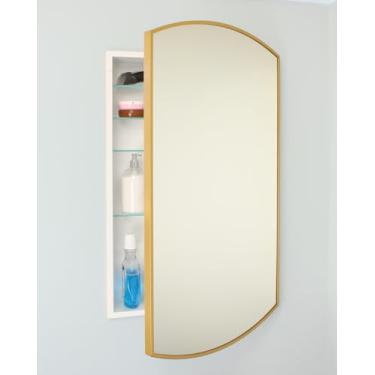 Imagem de Armário de remédios retangular com moldura de metal Harper Crescent de 50 x 76 cm, espelho arqueado, abertura de parede de 35,5 x 45,7 cm, aço revestido com pó, prateleiras de vidro ajustáveis, fecho