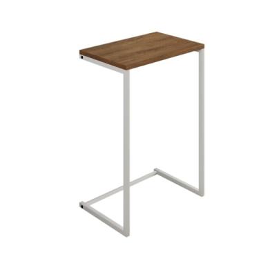 Imagem de Mesa lateral moderna para sala de estar com pernas industriais de 70 cm, resistente, durável e elegante (Branco/amêndoa)