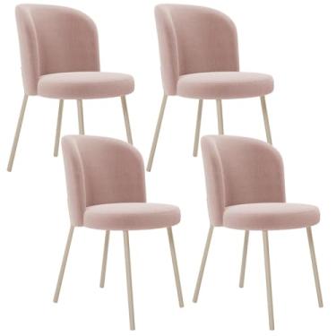 Imagem de Kit 04 Cadeiras Para Sala de Jantar Cozinha Estofada Gavi Arena L02 Bouclê Rosê - Lyam Decor