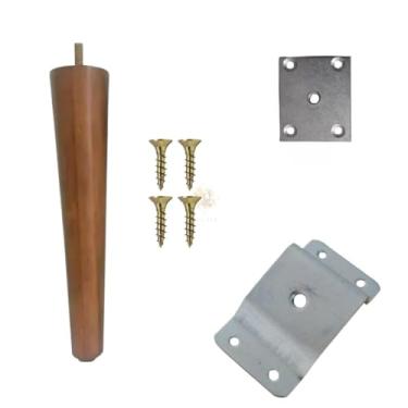 Imagem de Kit 4 Pés Palito 10cm Madeira Para Móveis + Suporte + Parafusos Sofá Poltrona Puff (Suporte Reto, unidades, 1)